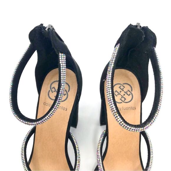 Daisy Fuentes RYATT Black Fabric Rhinestone Sparkle Heeled Sandals - Picture 13 of 16